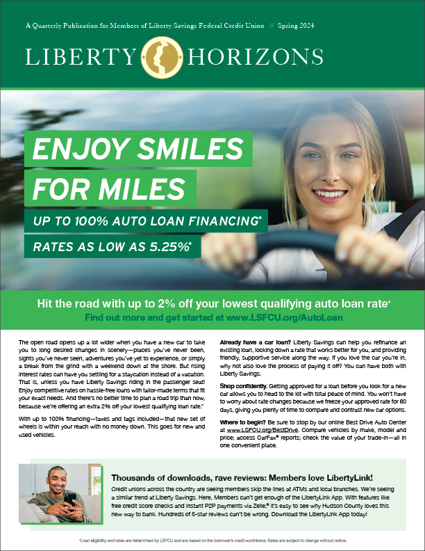 Happy woman driving a new car after she just got a discount loan from Liberty Savings Federal Credit Union