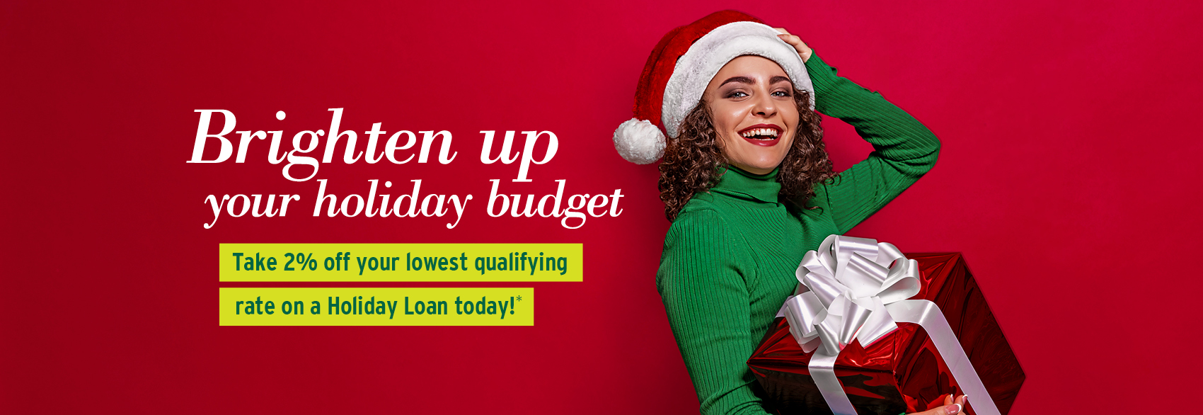 Happy woman on quilt background celebrating the holidays with a special holiday loan