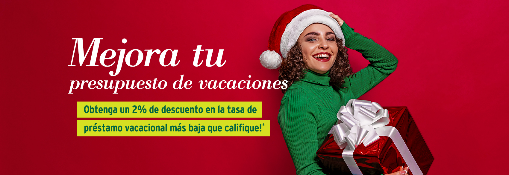 Happy Holiday Loans Holiday graphic with woman opening gift