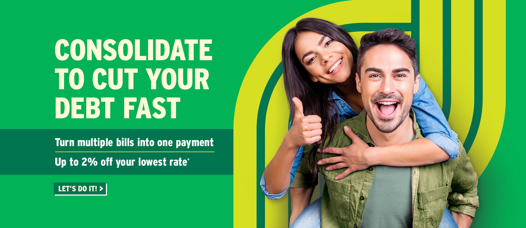 Happy couple who just consolidated their debt and are saving money every month