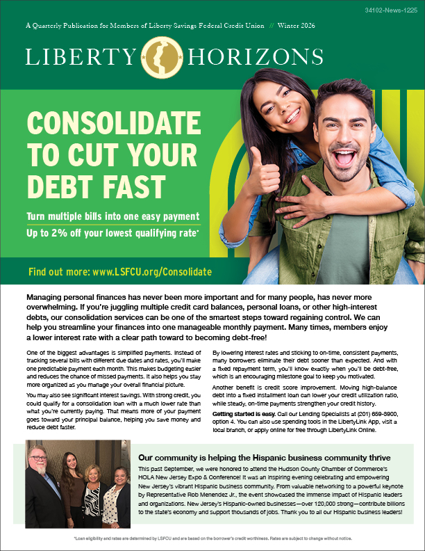 Cover of newsletter featuring happy couple that just signed up for the consolidation loan promotion