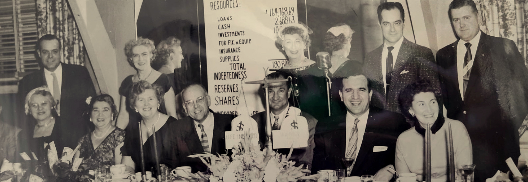 Vintage photo of the original leadership and staff of Liberty Savings Federal Credit Union