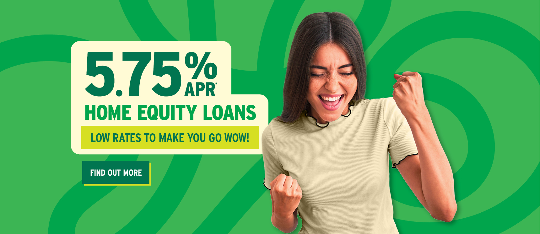 Happy woman that just got a low rate 5.75% APR Home Equity Loan