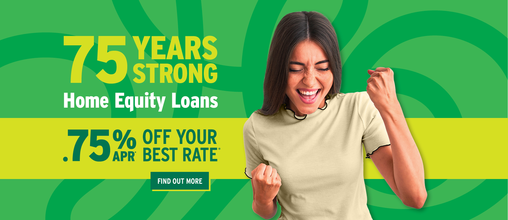 Happy woman that just got a low rate 5.75% APR Home Equity Loan