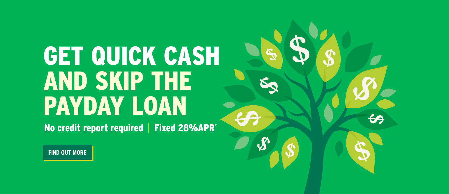 Happy Money tree with info about getting an express loan at a great low rate